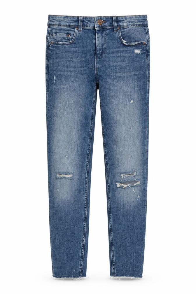 Zara Women's Blue Distressed Skinny Jeans M Mid Rise Stretch Denim