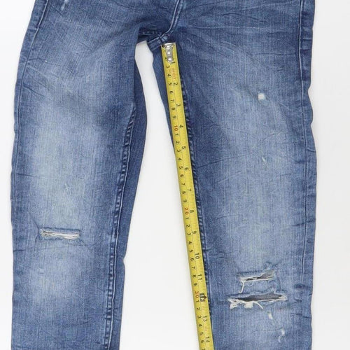 Zara Women's Blue Distressed Skinny Jeans M Mid Rise Stretch Denim