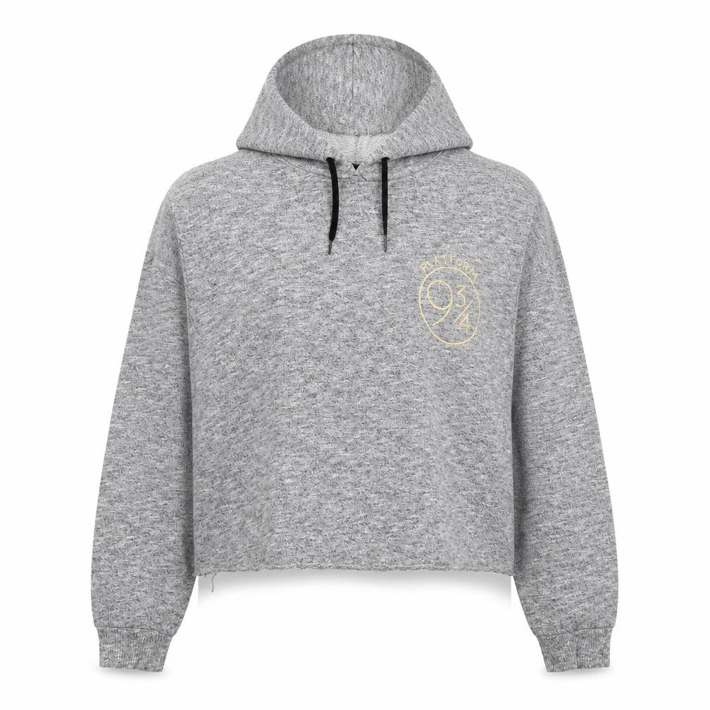 Front view of Harry Potter Women's Grey Hooded Pullover Hoodie, size L, Hogwarts Platform 93⁄4