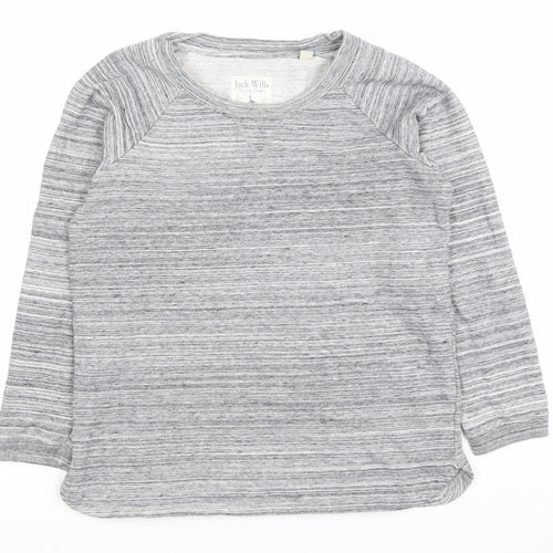 Jack Wills Women’s Grey Striped Pullover Sweatshirt UK 12 Cotton Crew Neck