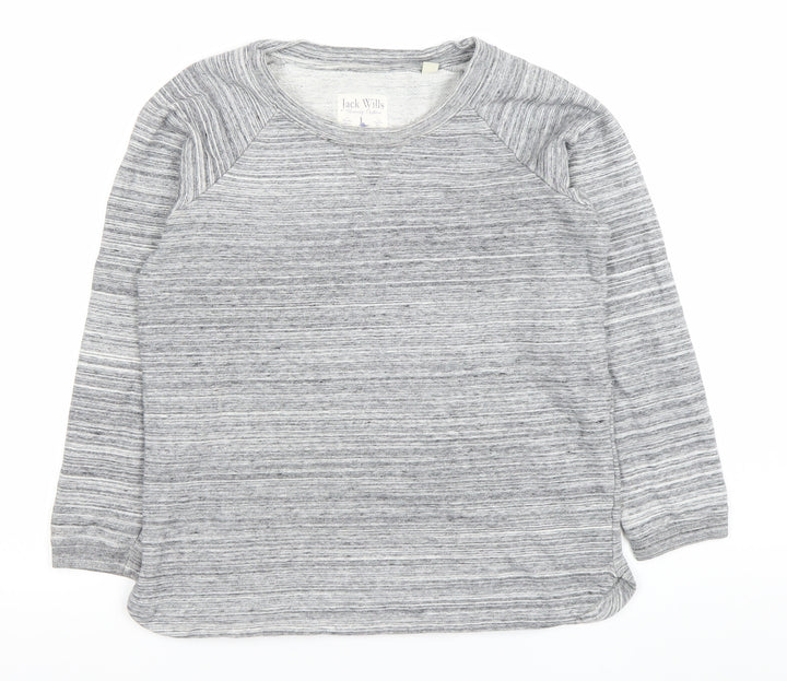 Jack Wills Women’s Grey Striped Pullover Sweatshirt UK 12 Cotton Crew Neck