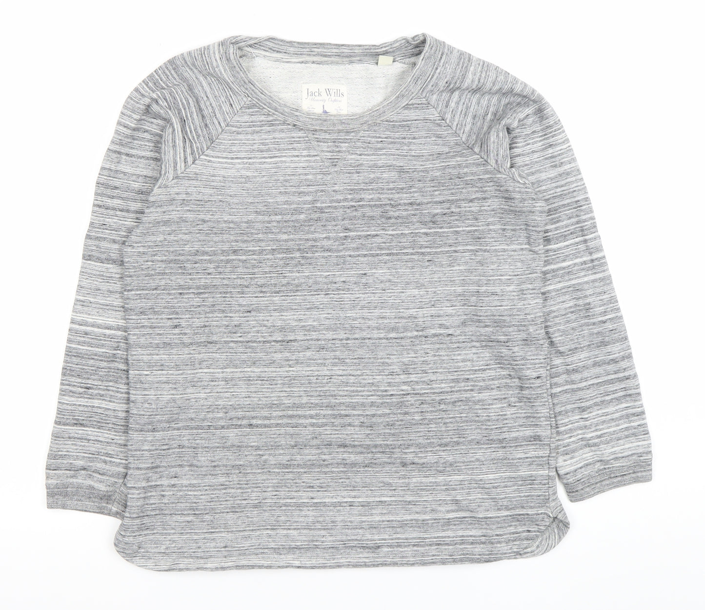 Jack Wills Women’s Grey Striped Pullover Sweatshirt UK 12 Cotton Crew Neck