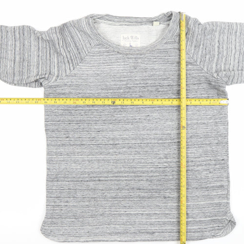 Jack Wills Women’s Grey Striped Pullover Sweatshirt UK 12 Cotton Crew Neck