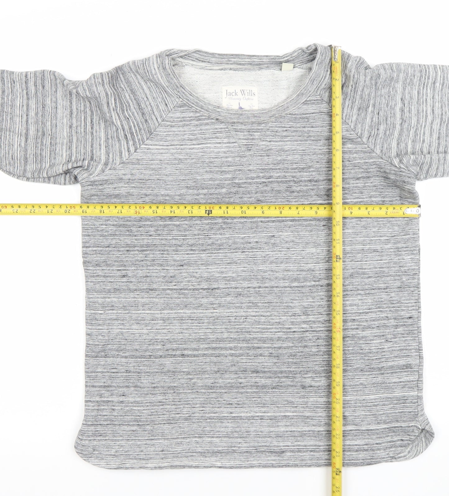 Jack Wills Women’s Grey Striped Pullover Sweatshirt UK 12 Cotton Crew Neck