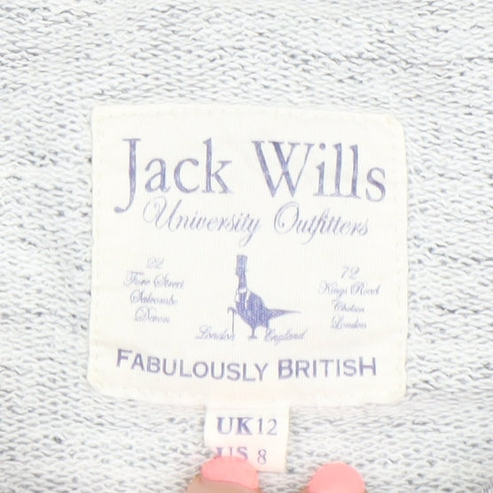 Jack Wills Women’s Grey Striped Pullover Sweatshirt UK 12 Cotton Crew Neck