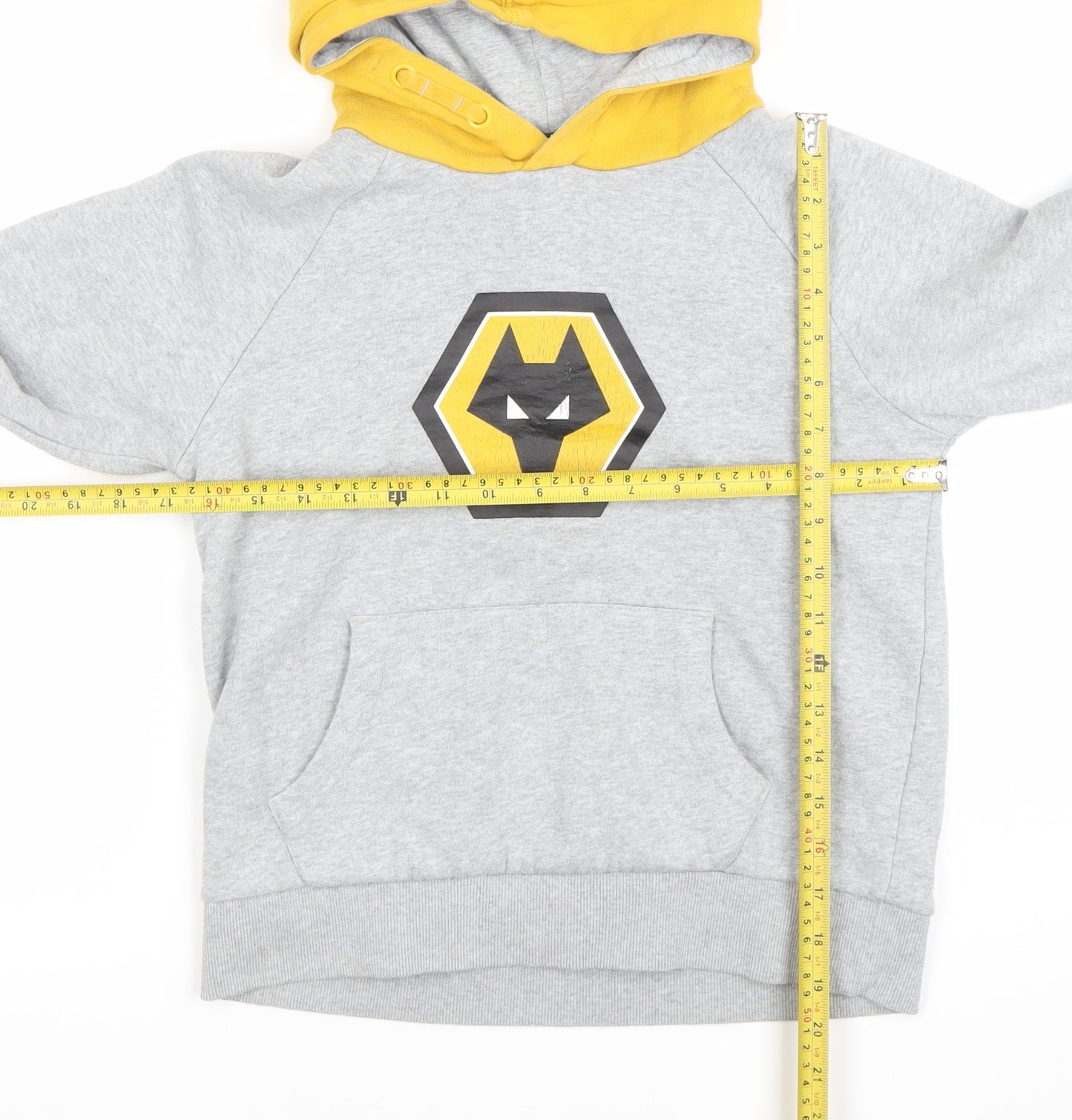 Wolves Boys Grey & Yellow Pullover Hoodie Size 9-10 Years Hooded Sweatshirt