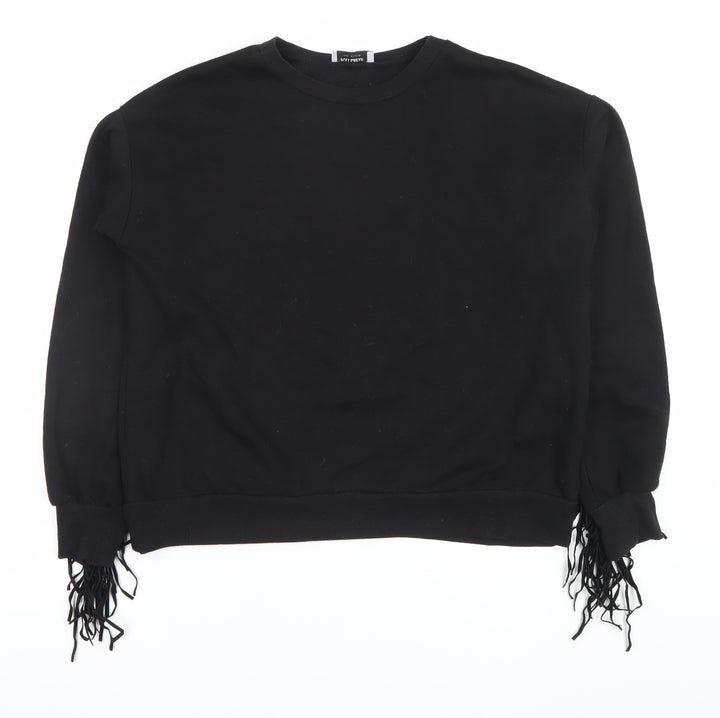 Pull & Bear Women Black S Fringe Long Sleeve Pullover Sweatshirt