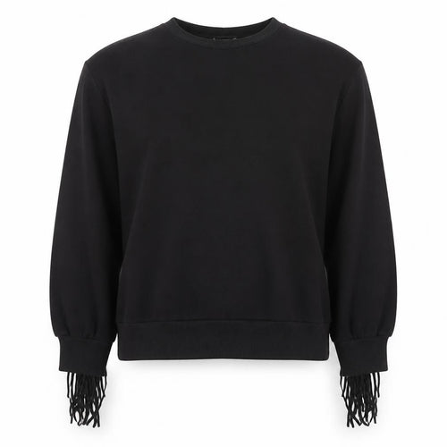 Pull&Bear Women Black S Fringe Long Sleeve Pullover Sweatshirt