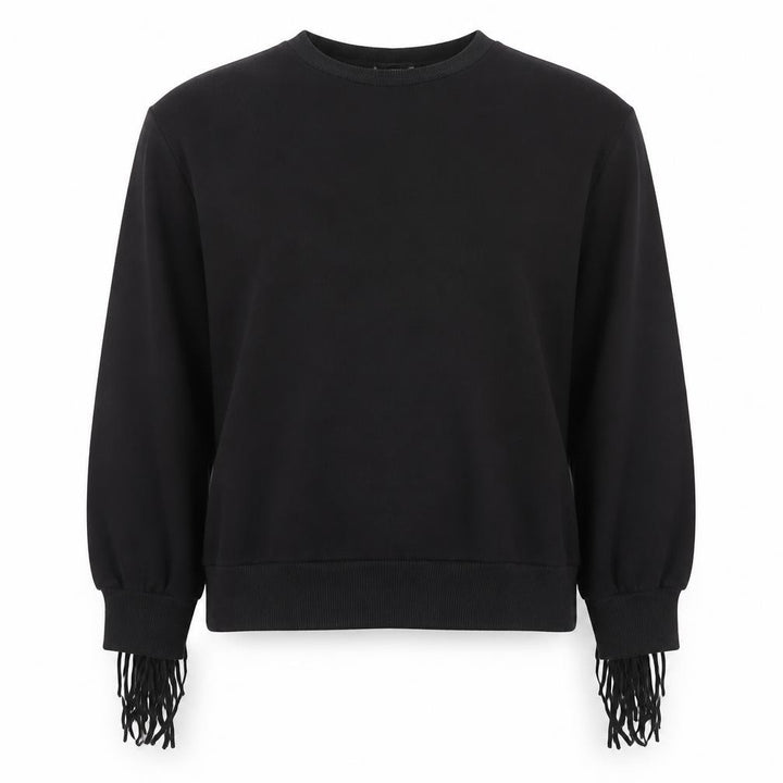 Pull&Bear Women Black S Fringe Long Sleeve Pullover Sweatshirt