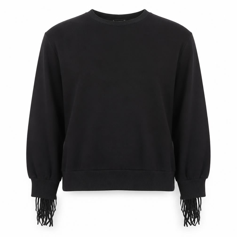 Pull&Bear Women Black S Fringe Long Sleeve Pullover Sweatshirt