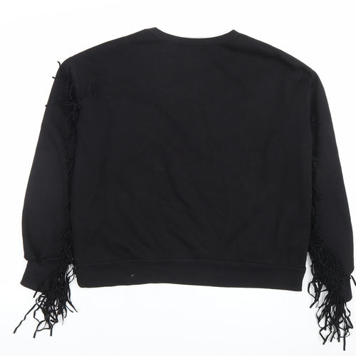 Pull & Bear Women Black S Fringe Long Sleeve Pullover Sweatshirt