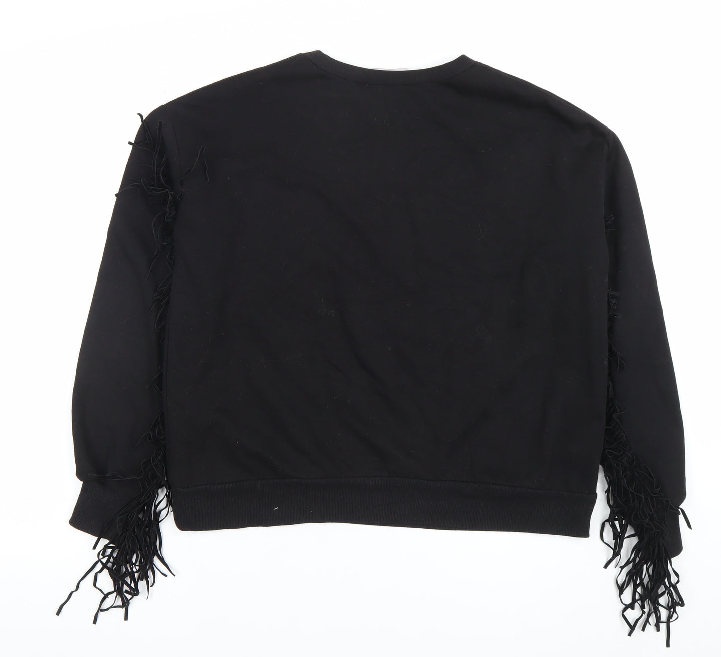 Pull & Bear Women Black S Fringe Long Sleeve Pullover Sweatshirt