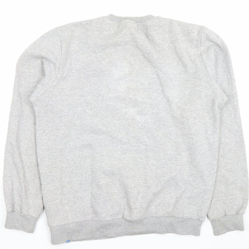 Adidas Mens Grey Crew Neck Sweatshirt M Logo Cotton Blend Pullover