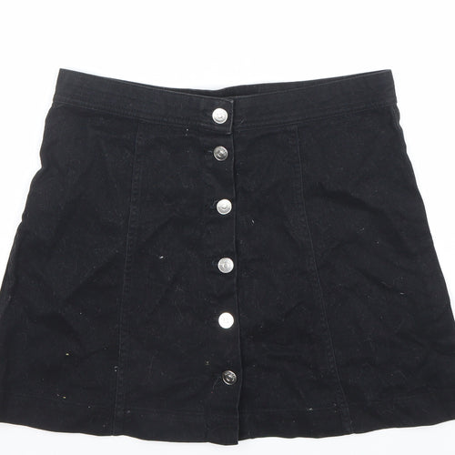 H&M Divided Women's Black Cotton A-Line Button Mini Skirt Size 10