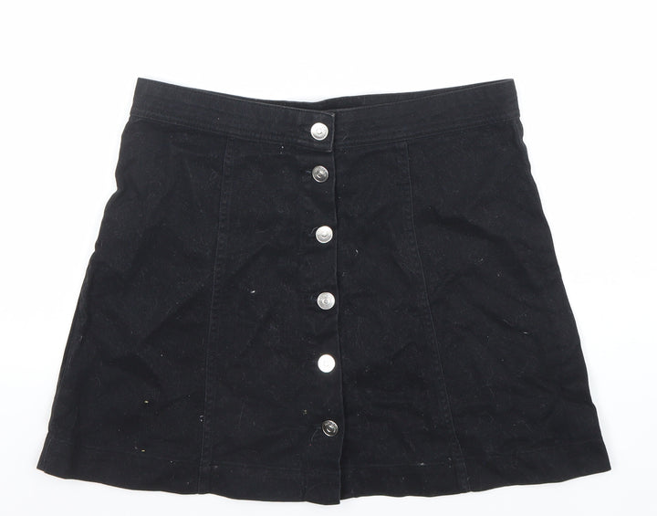 H&M Divided Women's Black Cotton A-Line Button Mini Skirt Size 10