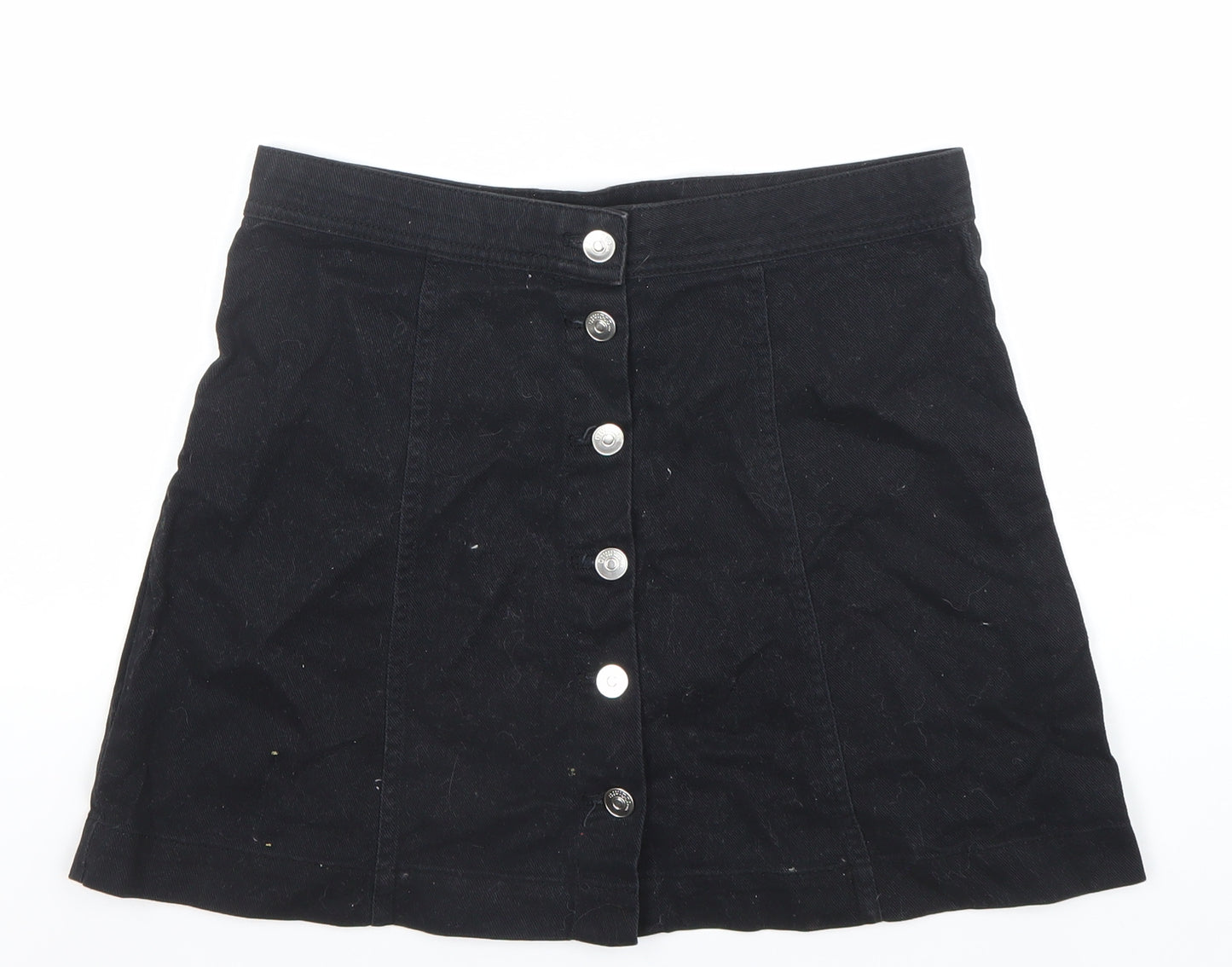 H&M Divided Women's Black Cotton A-Line Button Mini Skirt Size 10