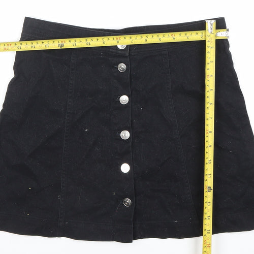H&M Divided Women's Black Cotton A-Line Button Mini Skirt Size 10