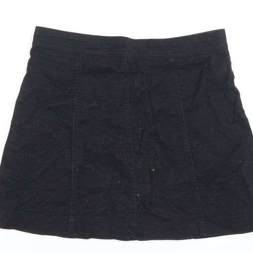 H&M Divided Women's Black Cotton A-Line Button Mini Skirt Size 10