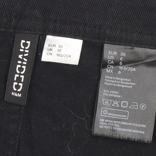 H&M Divided Women's Black Cotton A-Line Button Mini Skirt Size 10