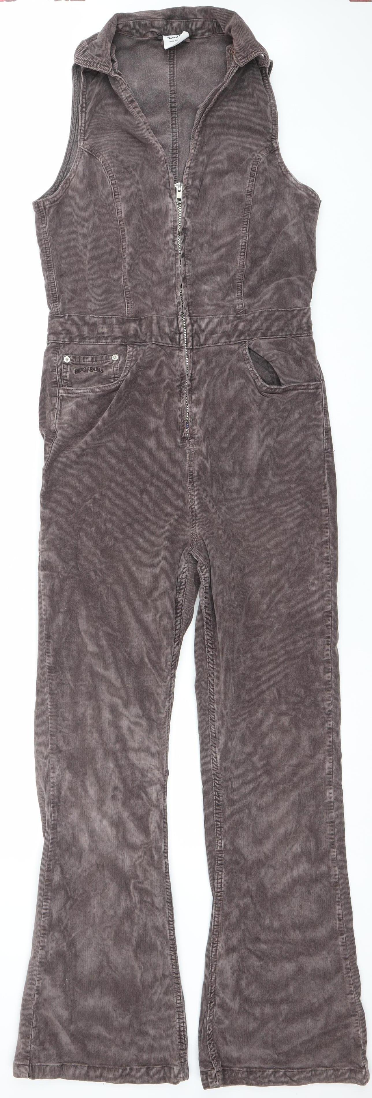 BDG Urban Outfitters Women Brown Corduroy Jumpsuit L Zip Front Flared Leg