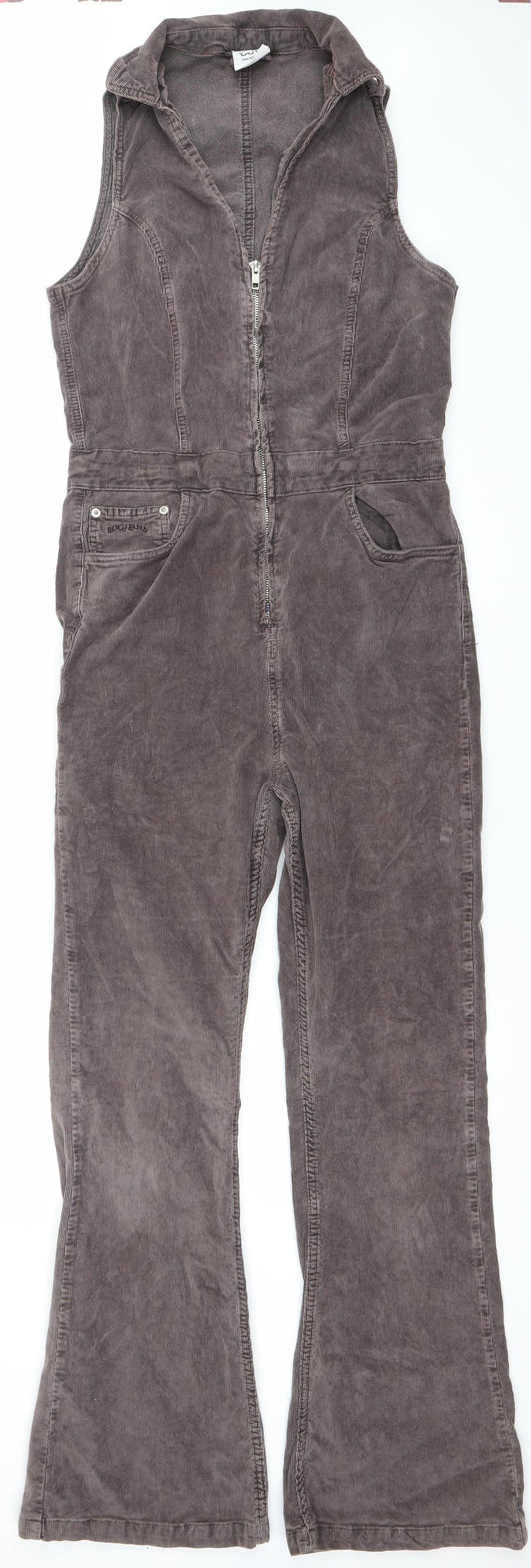 BDG Urban Outfitters Women Brown Corduroy Jumpsuit L Zip Front Flared Leg