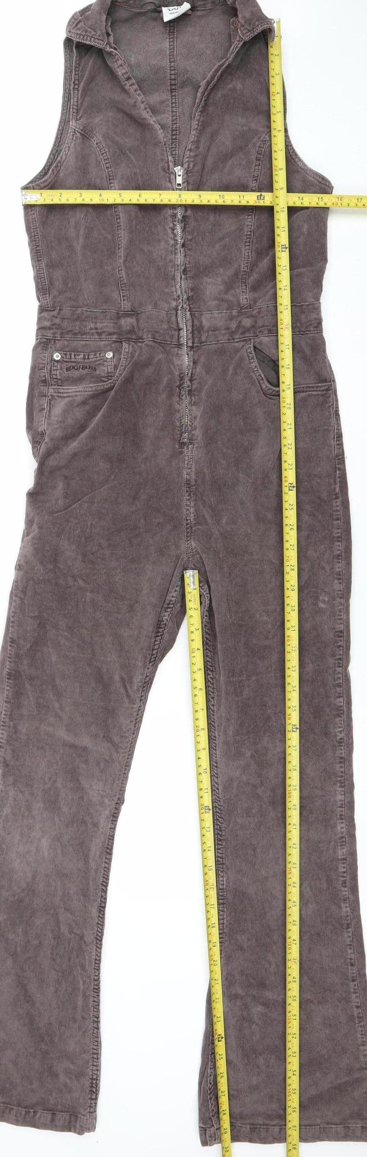 BDG Urban Outfitters Women Brown Corduroy Jumpsuit L Zip Front Flared Leg