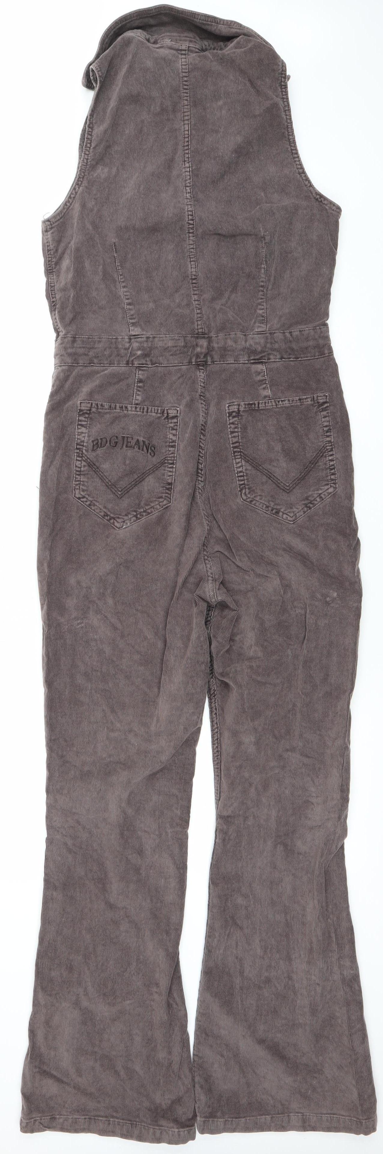 BDG Urban Outfitters Women Brown Corduroy Jumpsuit L Zip Front Flared Leg