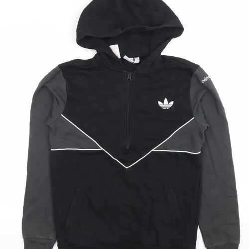Adidas Boys Black & Grey 15-16 Years XL 1/2 Zip Hoodie Cotton Blend