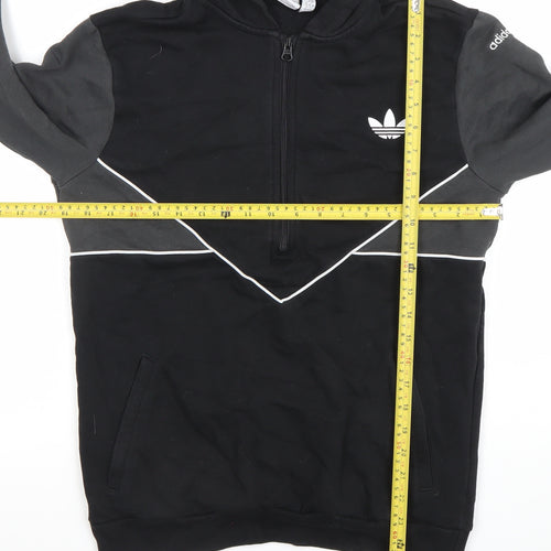 Adidas Boys Black & Grey 15-16 Years XL 1/2 Zip Hoodie Cotton Blend
