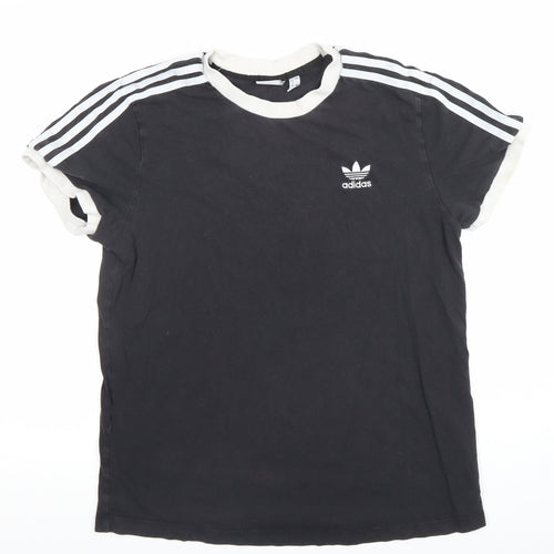 Adidas Womens Black Ringer Short Sleeve Cotton T-Shirt Size 10