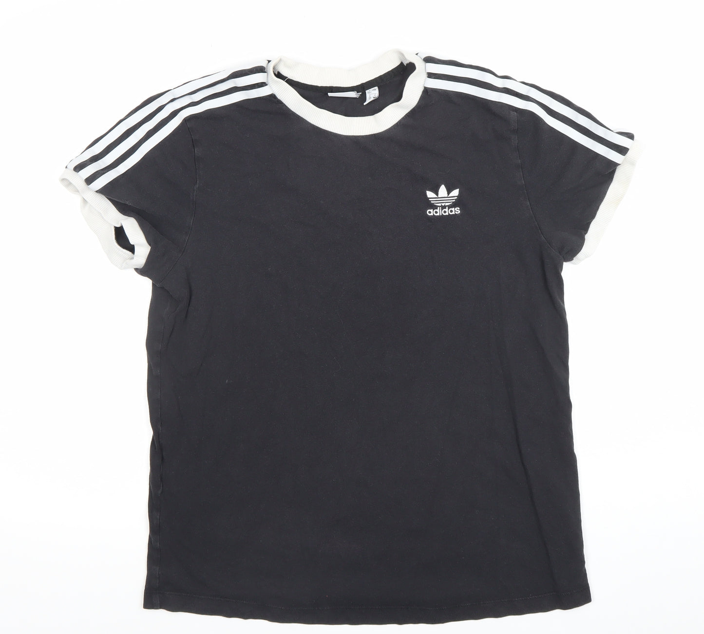 Adidas Womens Black Ringer Short Sleeve Cotton T-Shirt Size 10