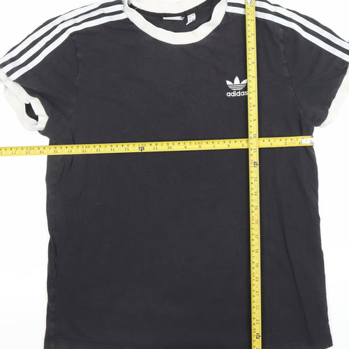 Adidas Womens Black Ringer Short Sleeve Cotton T-Shirt Size 10