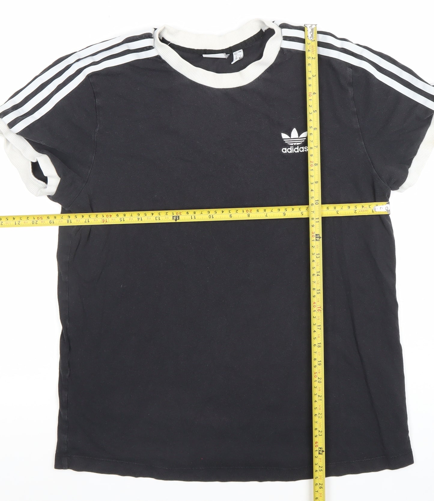 Adidas Womens Black Ringer Short Sleeve Cotton T-Shirt Size 10