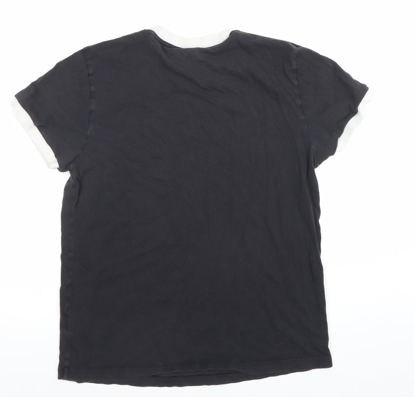 Adidas Womens Black Ringer Short Sleeve Cotton T-Shirt Size 10