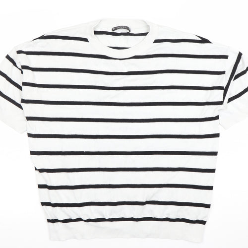 Dunnes Stores Women’s White Striped Knit Short Sleeve Top Size 12