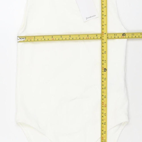 Stradivarius Women Ivory Bodysuit Size M Stretch One-Piece