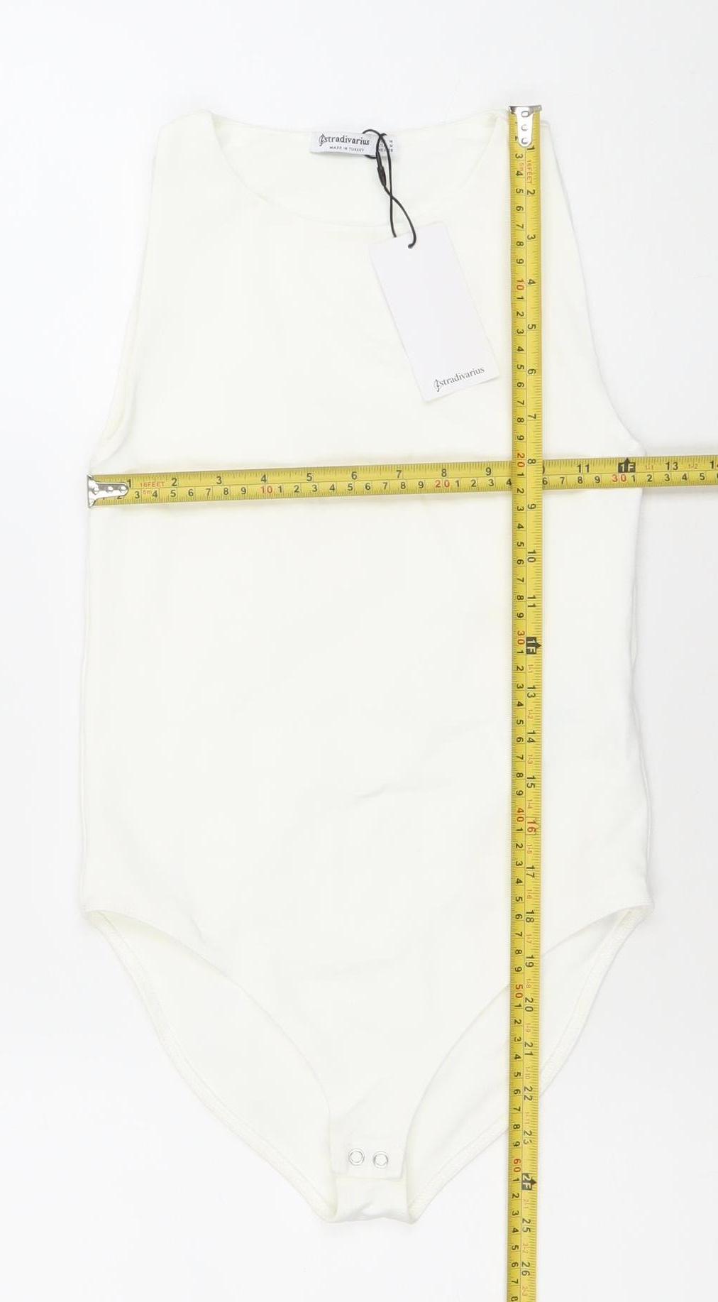 Stradivarius Women Ivory Bodysuit Size M Stretch One-Piece