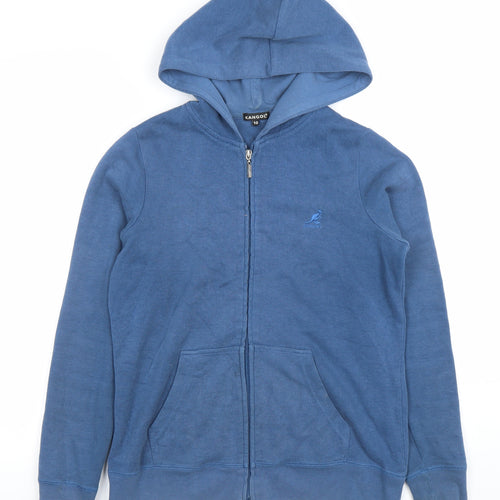 Kangol Women Blue Full Zip Hoodie Size 10 Cotton Blend Casual Sweatshirt