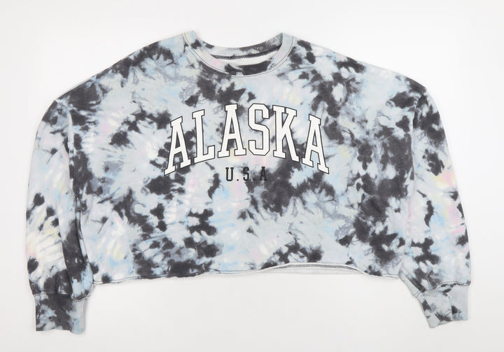 Hollister Womens Blue Tie-Dye Alaska USA Graphic Pullover Sweatshirt L