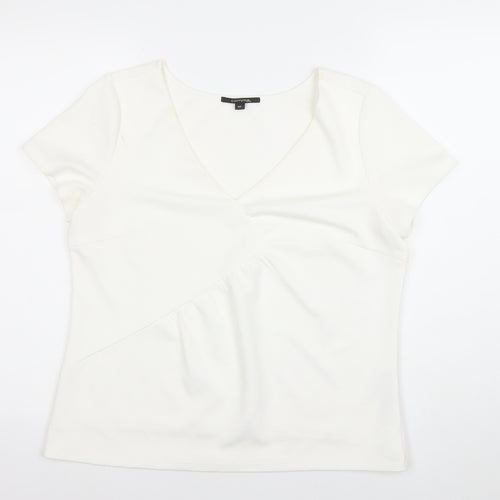 Comma Women White Wrap Blouse Short Sleeve V-Neck Size 12
