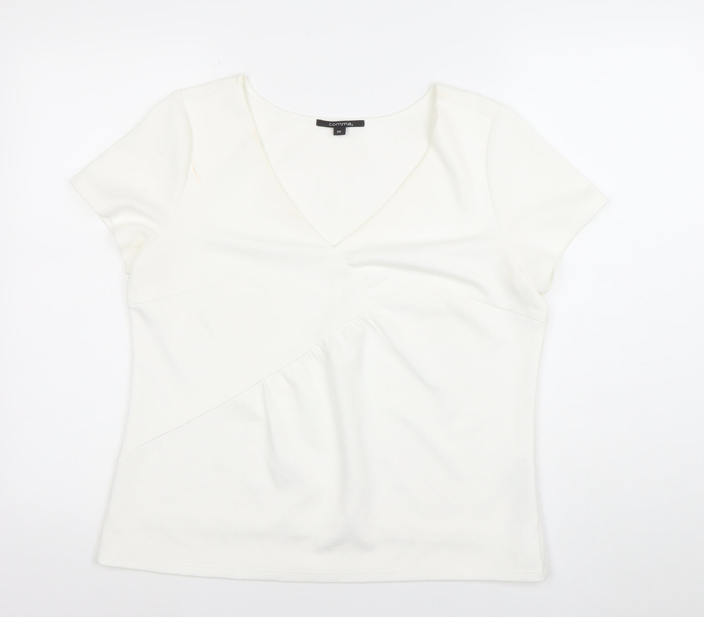 Comma Women White Wrap Blouse Short Sleeve V-Neck Size 12