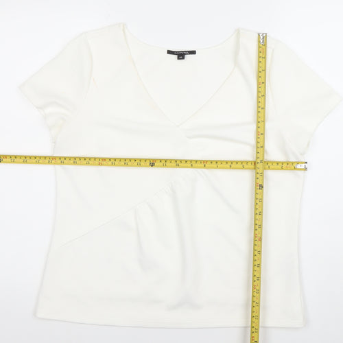 Comma Women White Wrap Blouse Short Sleeve V-Neck Size 12