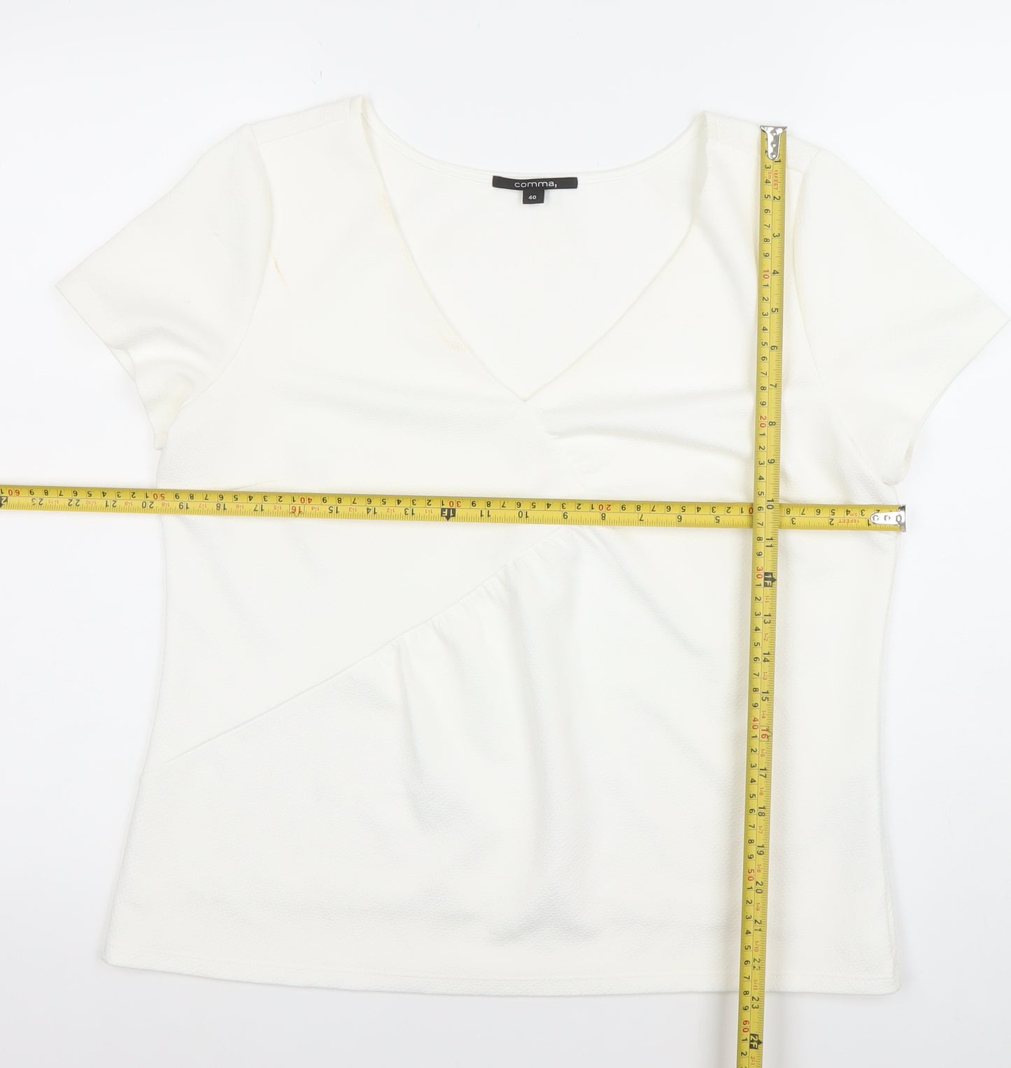 Comma Women White Wrap Blouse Short Sleeve V-Neck Size 12