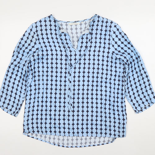 ETERNA Women's Blue Geometric 3/4 Sleeve V-Neck Tunic Blouse Size 10