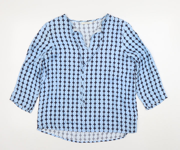 ETERNA Women's Blue Geometric 3/4 Sleeve V-Neck Tunic Blouse Size 10