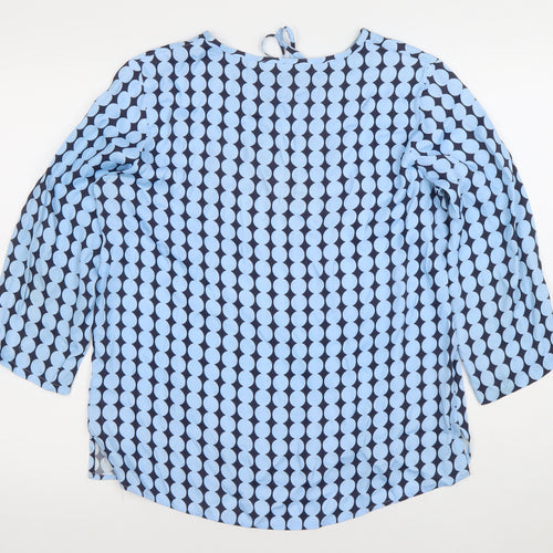 ETERNA Women's Blue Geometric 3/4 Sleeve V-Neck Tunic Blouse Size 10