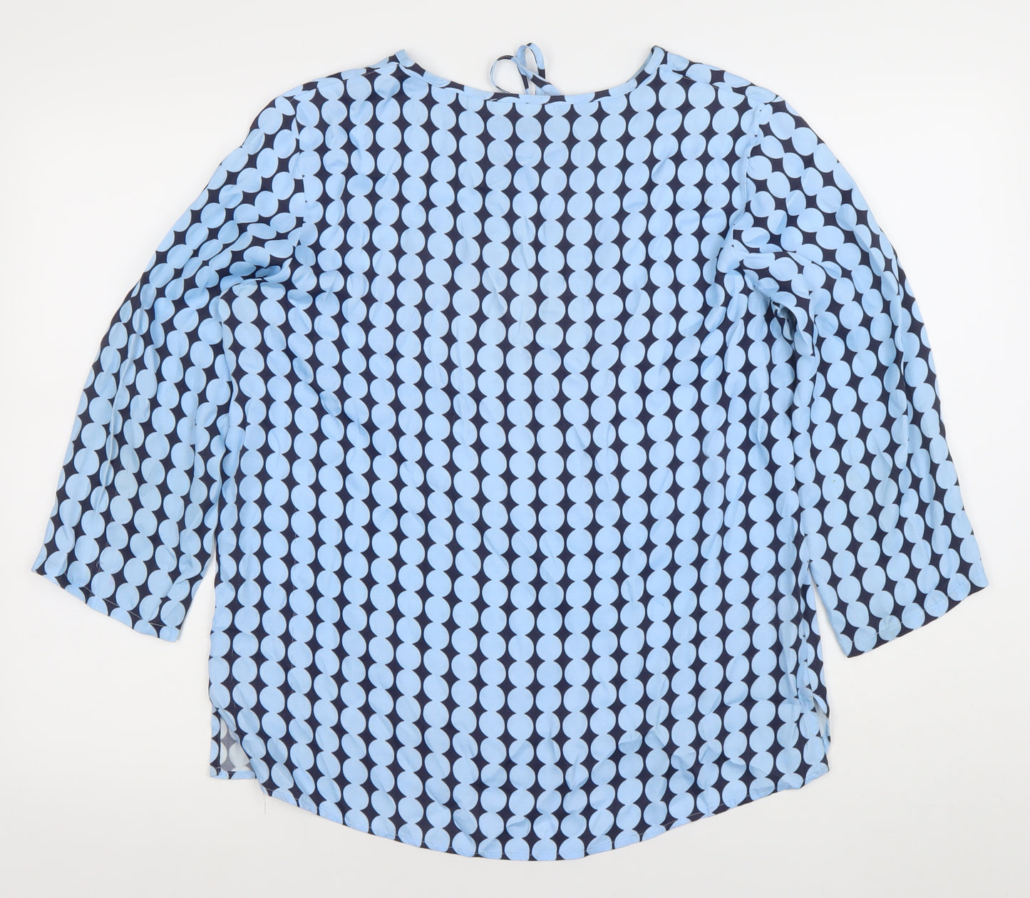 ETERNA Women's Blue Geometric 3/4 Sleeve V-Neck Tunic Blouse Size 10