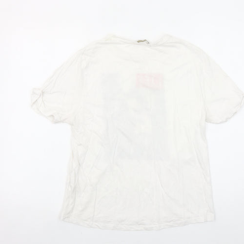 Shop One Womens White LIFE Graphic T-Shirt Size L Crew Neck Short Sleeve Cotton