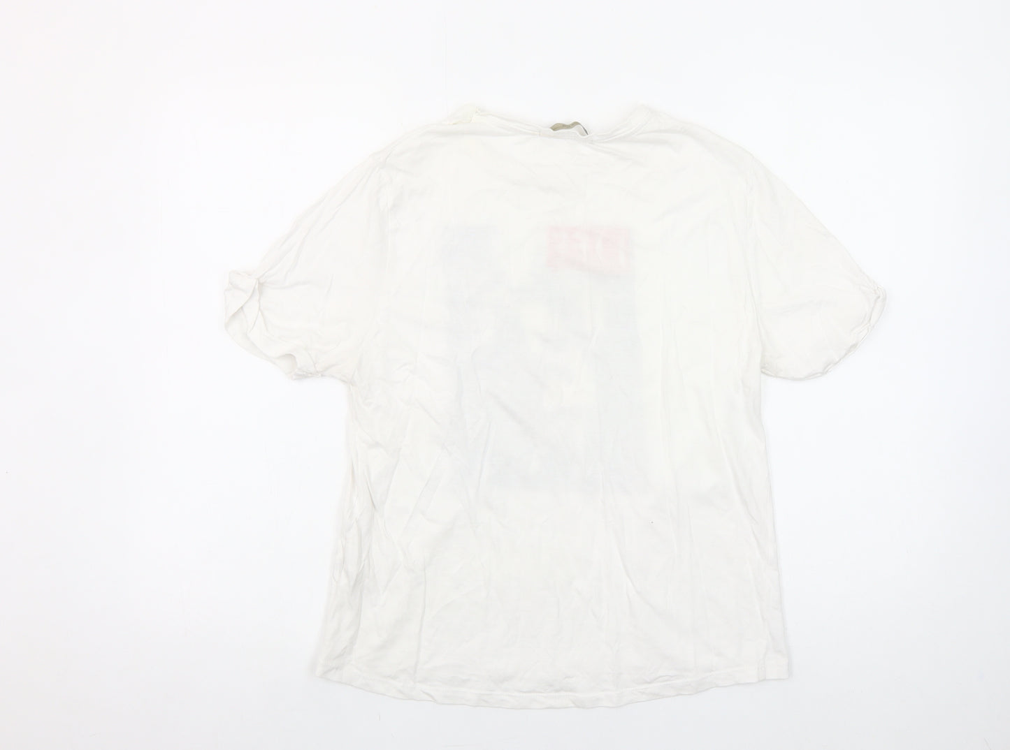 Shop One Womens White LIFE Graphic T-Shirt Size L Crew Neck Short Sleeve Cotton