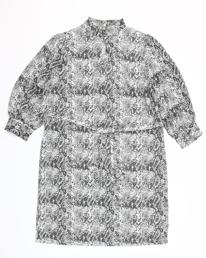 Next Women’s Black Snake Print High Neck Shift Dress UK 14